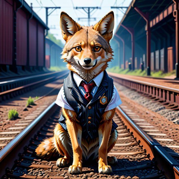 Illustration of a jackal in a vest on the railway tracks