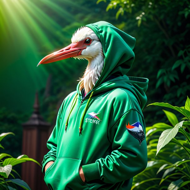 Pic of a stork in a green hoodie