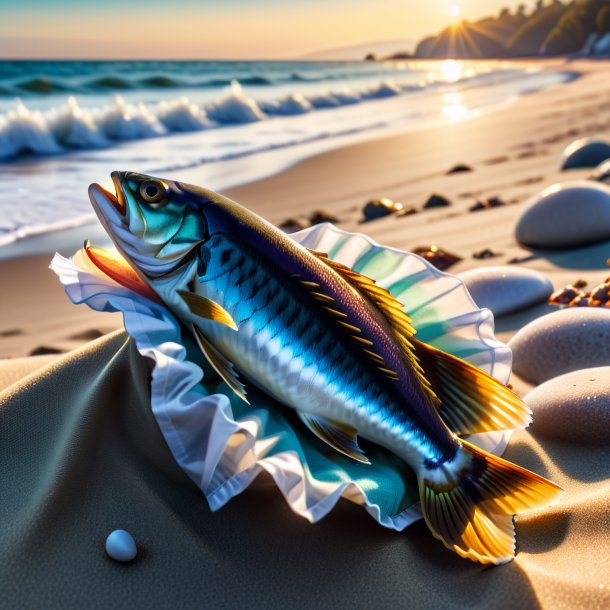 Imagem de um haddock em uma luvas na praia