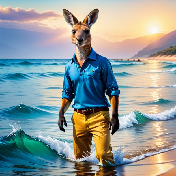 Picture of a kangaroo in a trousers in the sea