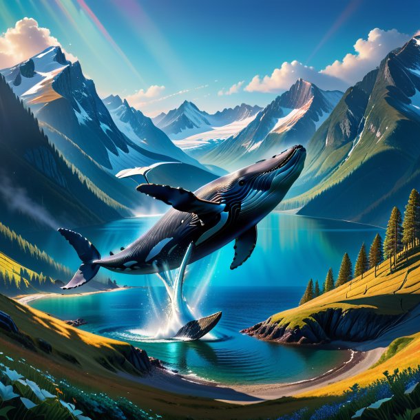 Image of a whale in a belt in the mountains