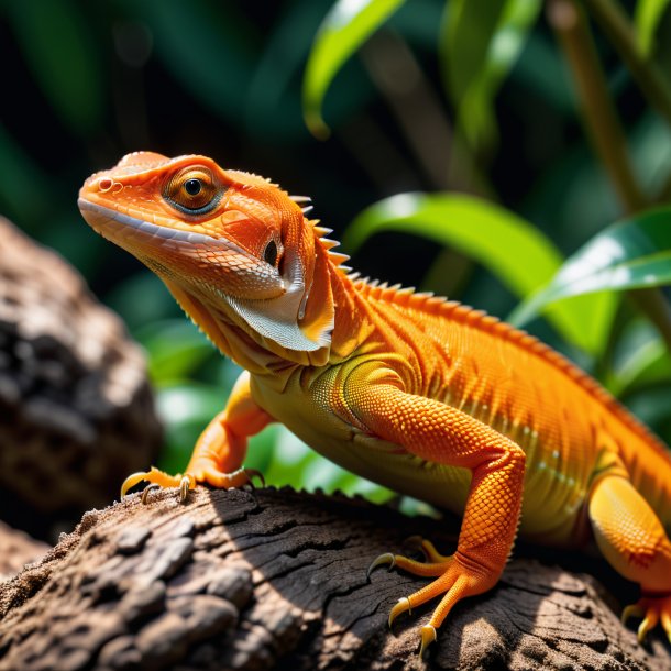 Imagem de um lagarto à espera de laranja