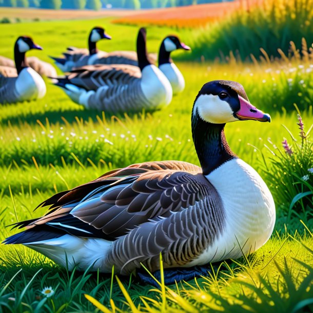 Image d'un repos d'oie dans la prairie