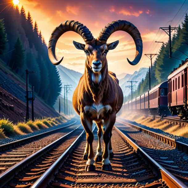 Image of a angry of a ibex on the railway tracks