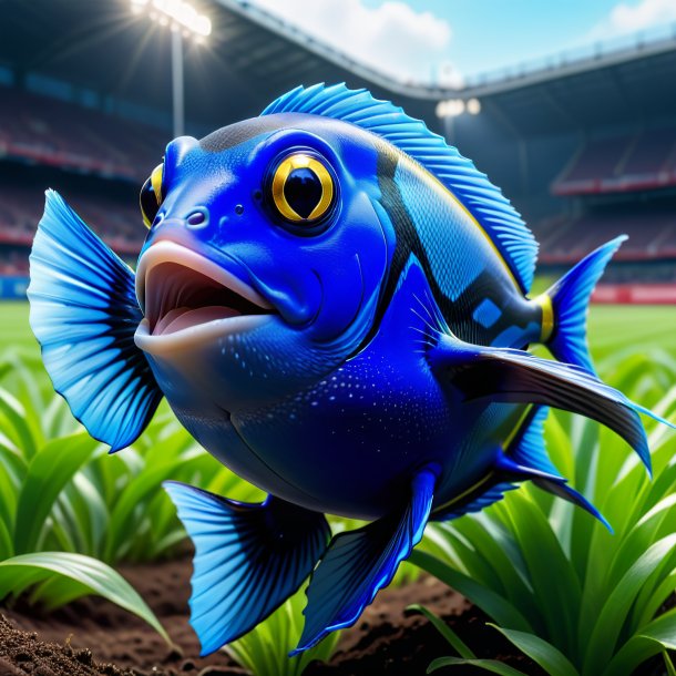 Pic. of a blue tang in an guantes on the field