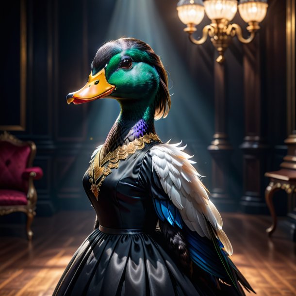 Image of a duck in a black dress