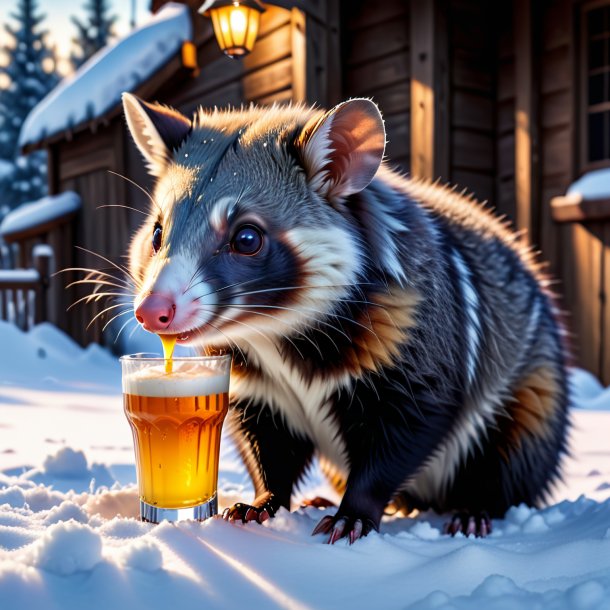 Photo d'une boisson d'un opossum dans la neige