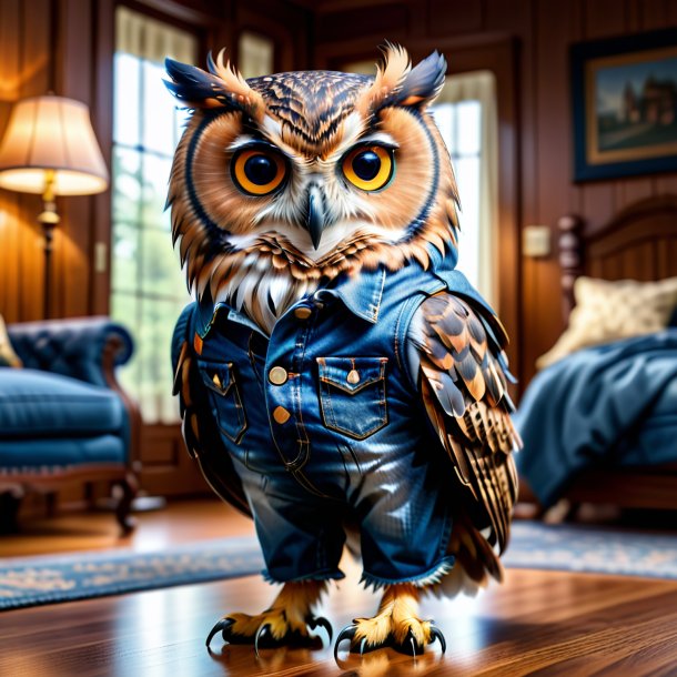 Pic of a owl in a jeans in the house