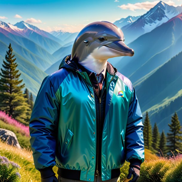 Photo of a dolphin in a jacket in the mountains