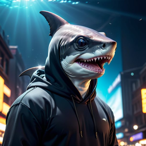 Picture of a hammerhead shark in a black hoodie