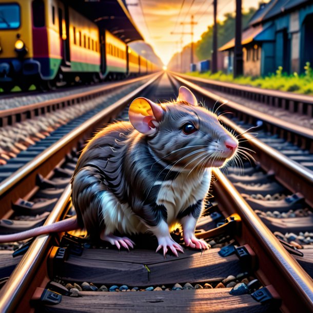 Foto de un descanso de una rata en las vías del ferrocarril