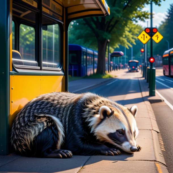 Pic of a sleeping of a badger on the bus stop