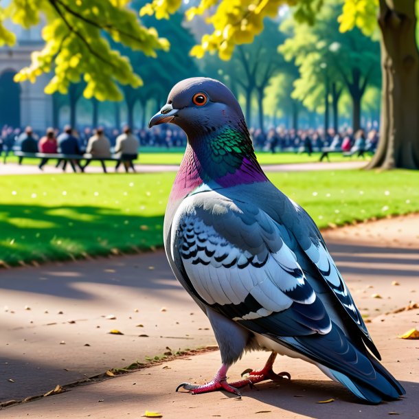 Image of a resting of a pigeon in the park