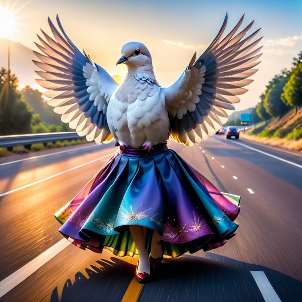 Picture of a dove in a skirt on the highway