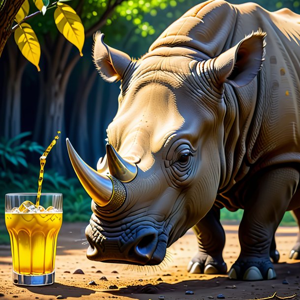 Image of a yellow drinking rhinoceros