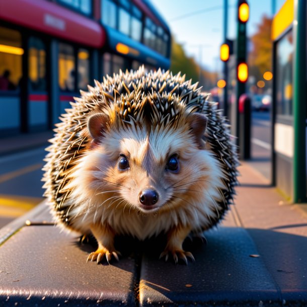 Pic of a hedgehog in a belt on the bus stop