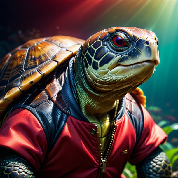 Photo of a turtle in a red jacket