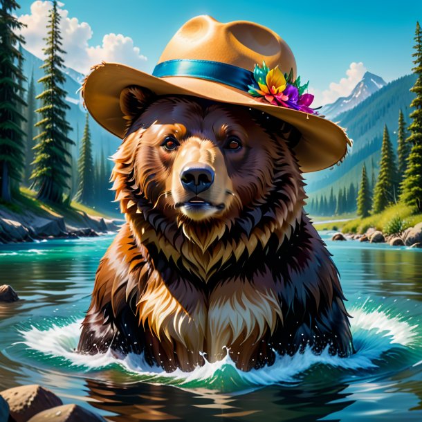 Picture of a bear in a hat in the water