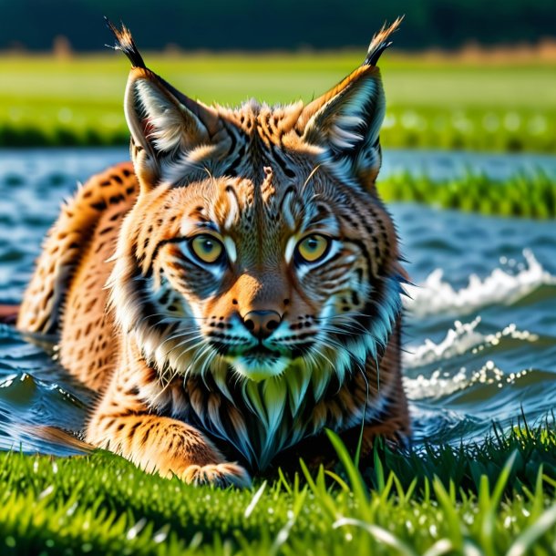 Pic d'une baignade d'un lynx sur le terrain