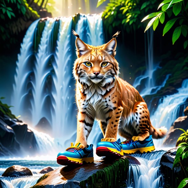 Image of a lynx in a shoes in the waterfall