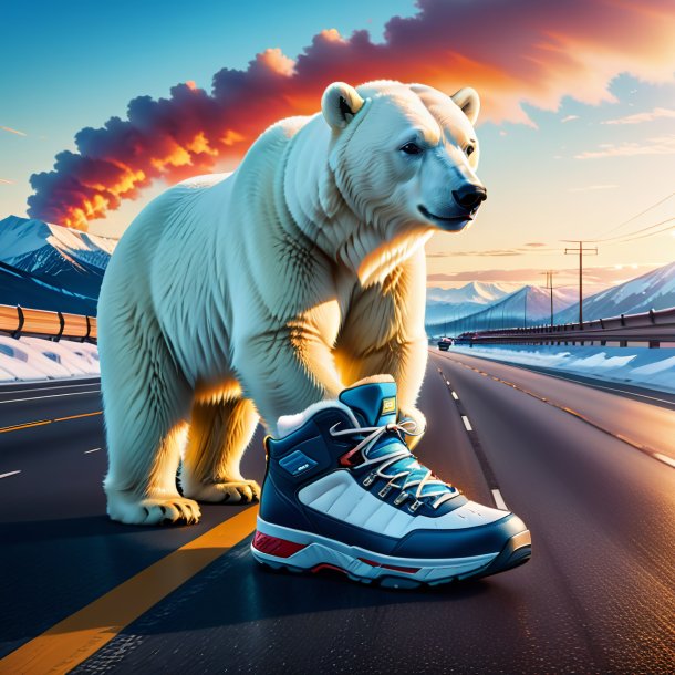 Illustration of a polar bear in a shoes on the highway