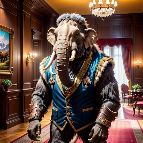 Photo of a mammoth in a vest in the house