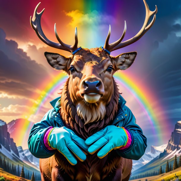 Image d'un wapiti dans un gants sur l'arc-en-ciel