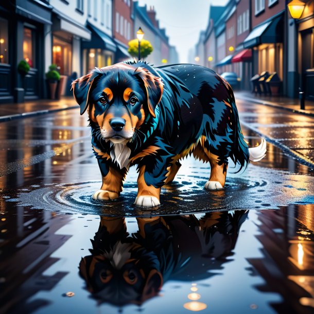 Illustration of a mol in a coat in the puddle