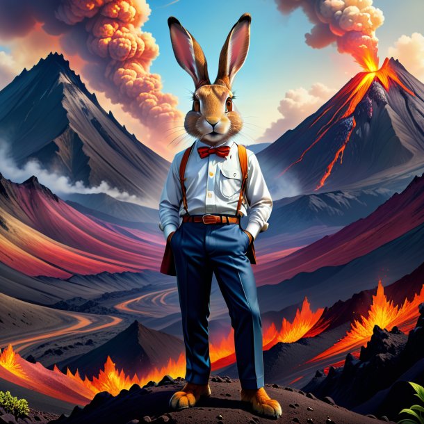 Illustration of a hare in a trousers in the volcano