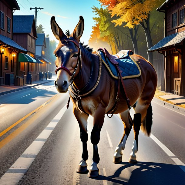 Drawing of a mule in a coat on the road