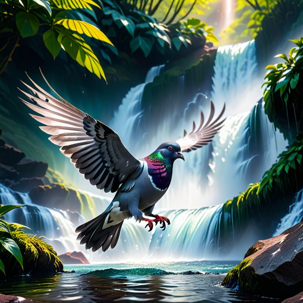 Image of a threatening of a pigeon in the waterfall