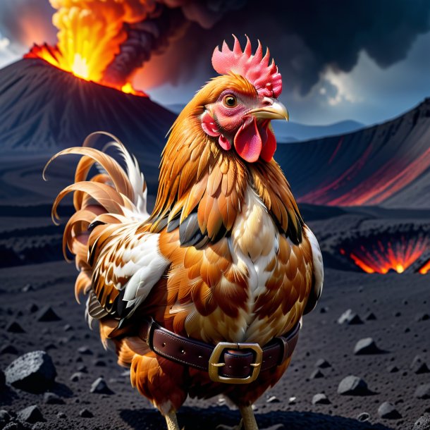 Foto de una gallina en un cinturón en el volcán