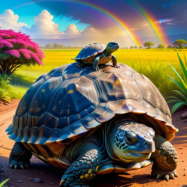 Foto de una espera de una tortuga en el arco iris