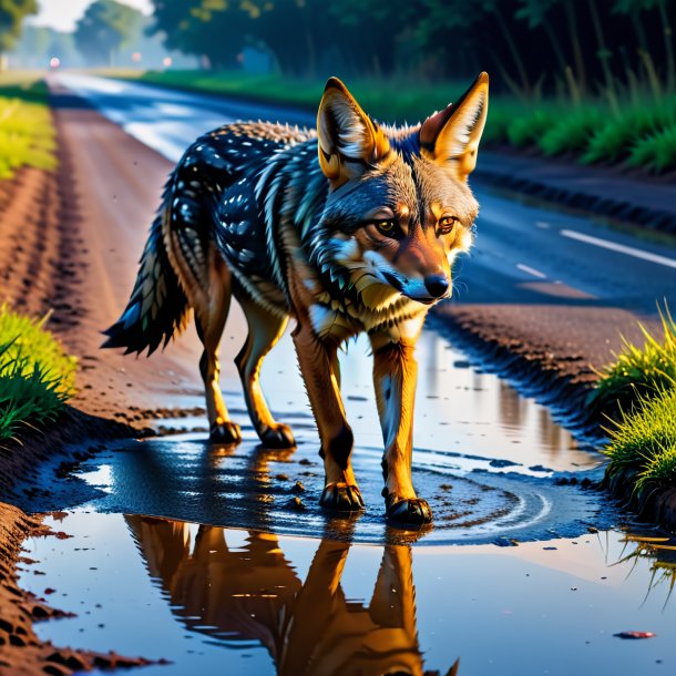 Pic of a smoking of a jackal in the puddle