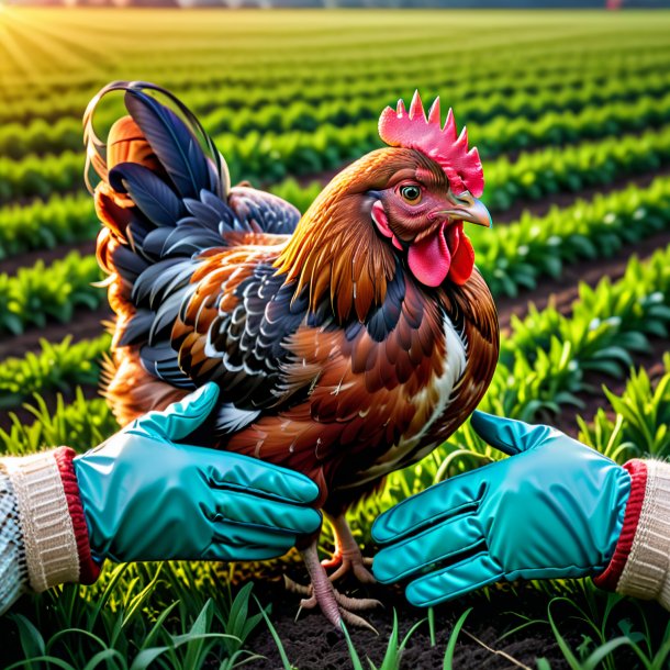 Photo d'une poule dans un gants sur le terrain