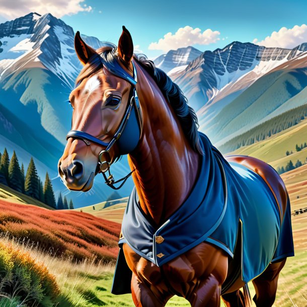 Drawing of a horse in a coat in the mountains