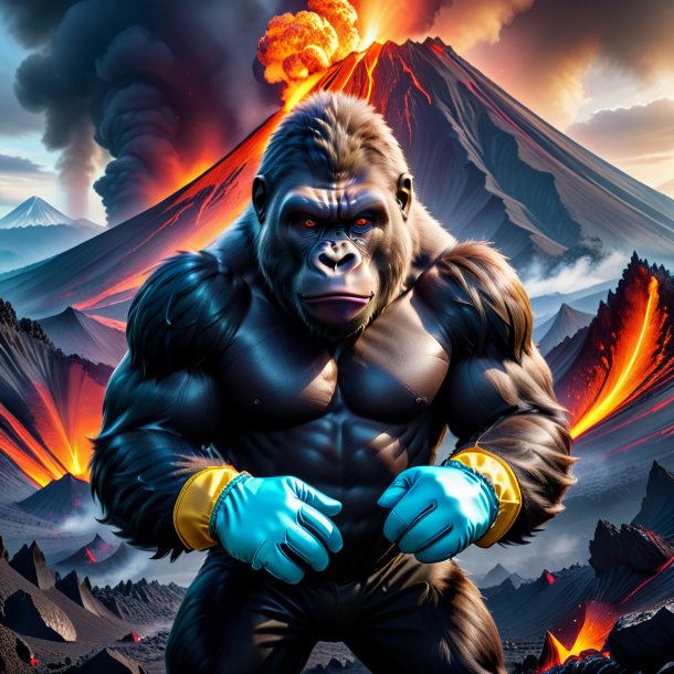 Image of a gorilla in a gloves in the volcano