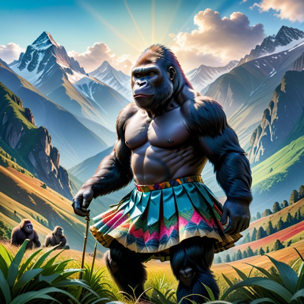 Picture of a gorilla in a skirt in the mountains