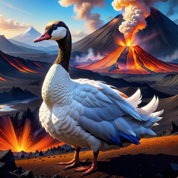 Drawing of a goose in a dress in the volcano