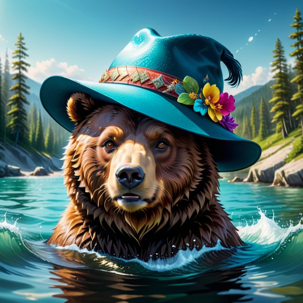 Drawing of a bear in a hat in the water