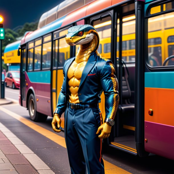 Foto de una cobra en un pantalón en la parada de autobús