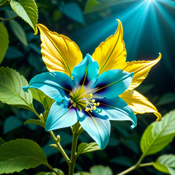 Pic d'une fleur de trompette à feuilles de frêne cyan