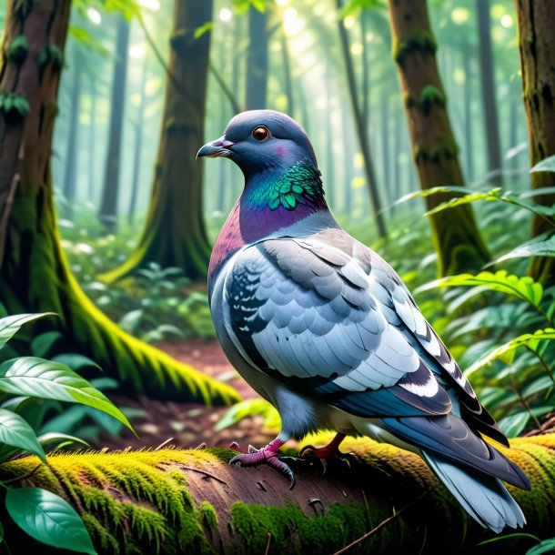 Pic of a resting of a pigeon in the forest