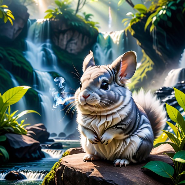 Pic of a smoking of a chinchillas in the waterfall