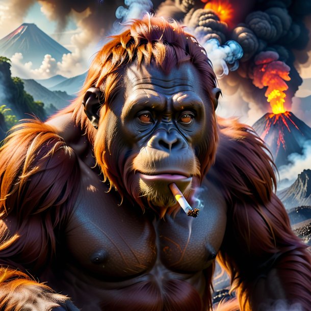 Photo of a smoking of a orangutan in the volcano