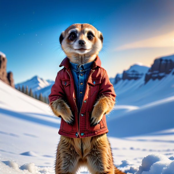 Photo of a meerkat in a jeans in the snow