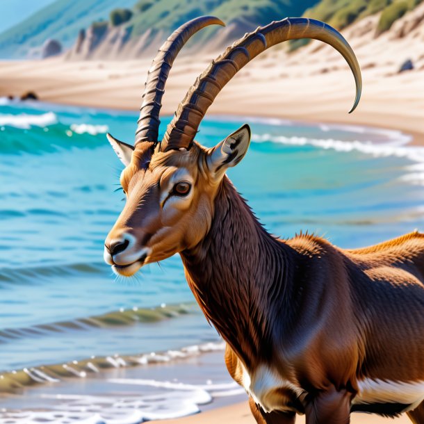 Imagem de uma natação de um íbex na praia