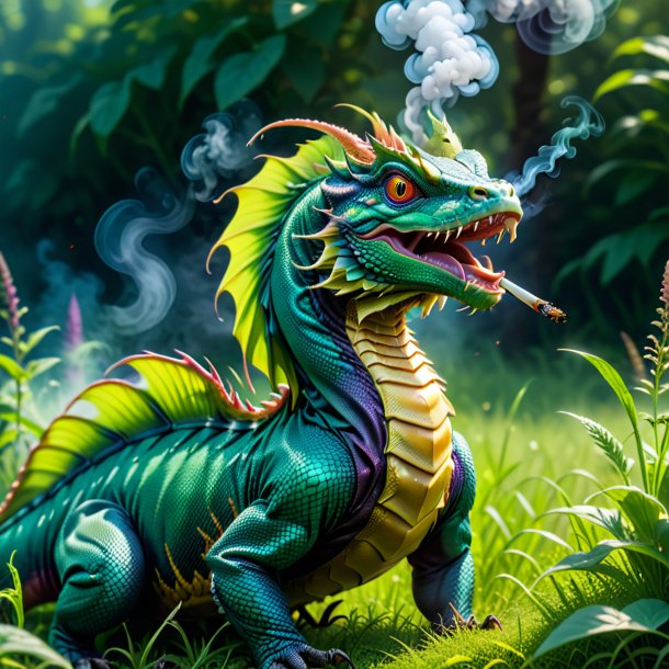 Pic of a smoking of a basilisk in the meadow