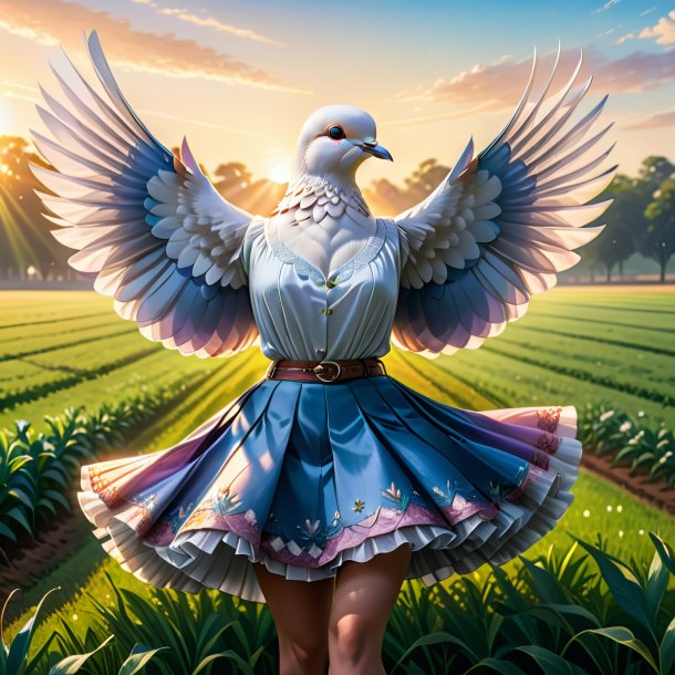 Illustration of a dove in a skirt on the field