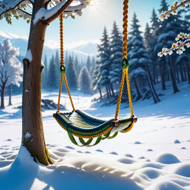 Picture of a swinging on a swing of a eel in the snow